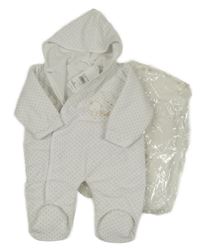 Nové - Bílá sametová zateplená kombinéza s medvídkem a kapucí Baby Elegance