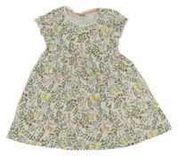 Bielo-kaki-farebné kvietkovane bavlnené šaty Kiki&Koko