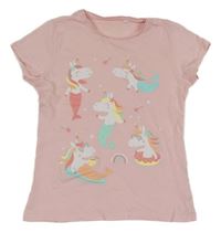 Svetloružové tričko s jednorožcami