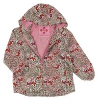 Světlerůžová šusťáková jarní bunda s motýly a kapucí Tu