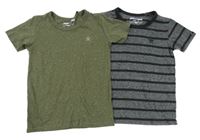 Nové - 2x Šedé pruhované + khaki tričko Next 