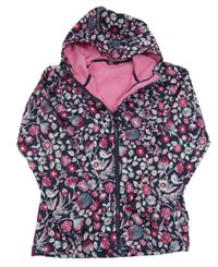 Tmavmoodrá softshellová parka s kytičkami a kapucí Lewro