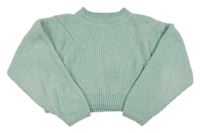 Svetlozelený žinylkový rebrovaný crop sveter H&M