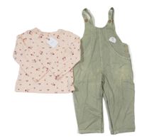 Nové - 2set - Khaki laclové rifle + broskvové květované triko Next