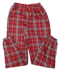 Červeno-bielo-čierne kockované cuff nohavice Shein