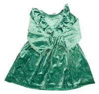 Zelené zamatové šaty s volánikmi H&M