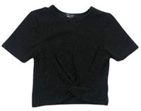 Čierne slávnostné crop tričko so trblietkami New Look