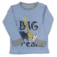 Světlemodro-sivé pyžamové tričko so zvieratkami a nápismi POCOPIANO