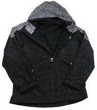 Čierno-sivo-strieborná šušťáková funkčná jarná bunda s nápismi a kapucňou ACTVE TOUCH