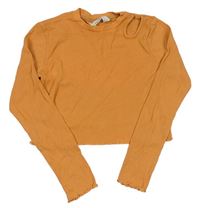 Oranžové rebrované crop tričko s prestrihom H&M