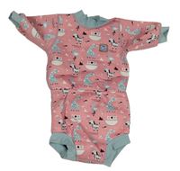Světlerůžovo/světlemodré softshellové neoprenové body so zvieratkami a parníčky Splash About