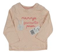 Nové - světlerůžové puntíkaté triko se zajíčkem a nápisy Matalan