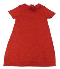 Červené melírované svetrové šaty s mašlou a trblietkami H&M