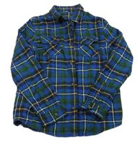 Tmavomodro-cobaltovoě modro-tmavozeleno-okrovo-biela kockovaná košeľa M&S