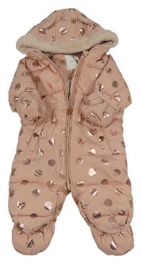 Staroružová bodkovaná á prešívaná šušťáková zimná kombinéza s kapucňou s kožešinou a uškami Next