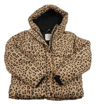 Hnědo-černá vzorovaná prošívaná šusťáková zimní bunda s kapucí George