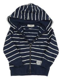 Tmavomodro-biela pruhovaná prepínaci mikina s nášivkou a kapucňou C&A