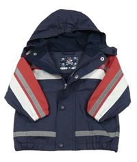 Tmavomodro-bielo-červená nepromokavá jarná bunda s odopínacíá kapucňou TCM