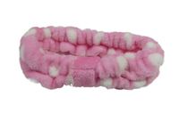 Růžovo-bílá puntíkatá plyšová kosmetická čelenka 