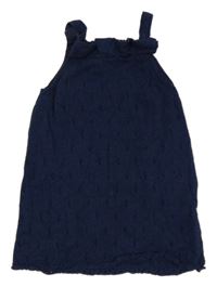 Tmavomodré perforované pletené šaty s volánikmi Tu