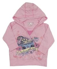 Svetloružová crop mikina s kazeťákem a kapucňou Y.d