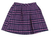 Tmavomodro-ružová kockovaná vlnená sukňa Nutmeg