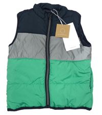 Nové- tmavomodro-zeleno-šedo/metalická prošívaná šusťáková zateplená vesta name it.