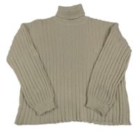 Béžový rebrovaný oversize pletený rolák SHEIN