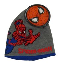Nové - šedo-cobaltově modrá čepice se Spider-manem MARVEL