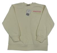 Nové - smotanová mikina s nápismi a kvietkami Matalan