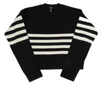Čierny crop sveter s bielymi pruhmi New Look