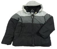 Černo-tmavošedo-šedá kostkovaná prošívaná šusťáková zimní bunda s kapucí George