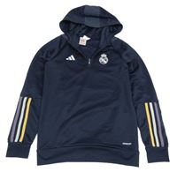Tmavomodrá thermo fotbalová mikina Real Madrid a kapucí Adidas