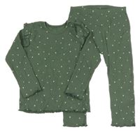 2Set - Khaki žebrované triko se srdíčky a volánky + turecké legíny George