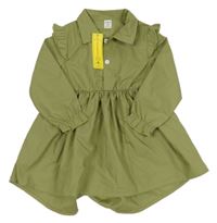 Nové - olivové šaty s volánikmi a golierikom SHEIN