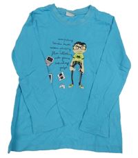 Azurové tričko s klukem a počítačem a nápismi Kids