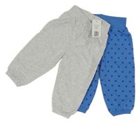 Nové - 2x - Tepláky - Šedé melírované, modré