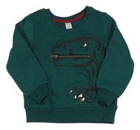 Smaragdová tepláková mikina s dinosaurom dopodopo