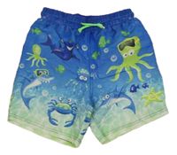 Safírovo-světlezelelné plážové kraťasy s mořskými živočichy Kiki&Koko