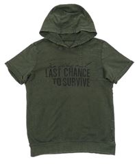 Tmavokhaki melírovaná mikina s nápismi a kapucňou POCOPIANO