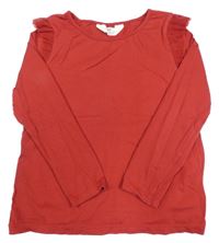 Tmavočervené tričko so trblietavymi tylovymi volániky H&M
