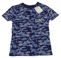 Tmavomodré army kostkované tričko s potiskem John Lewis