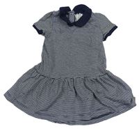 Tmavomodro-biele pruhované bavlnené šaty s golierikom Petit Bateau