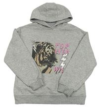 Sivá melírovaná mikina s tigrom a kapucňou Primark