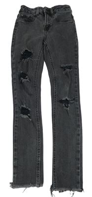 Tmavosivé high rise skinny rifle s vyšúchaním New Look
