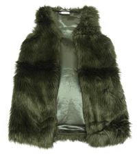 Khaki kožušinová podšitá dlhá vesta zn. Next