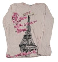Ružové tričko s Eiffelovkou a kvetmi Page One Young