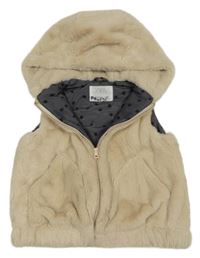 Béžová kožušinová zateplená vesta s kapucňou Zara