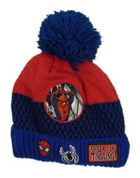 Červeno-modrá pletená čapica so Spidermanem a brmbolcom Marvel