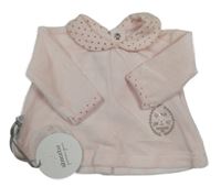 Nové - Svetloružové zamatové tričko s golierikom s bodkami